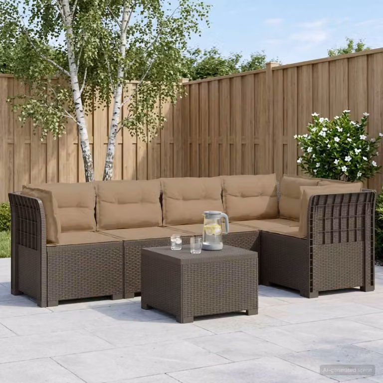Set da giardino vidaXL in polyrattan moderno con cuscini inclusi e coperture rimovibili per 5 persone