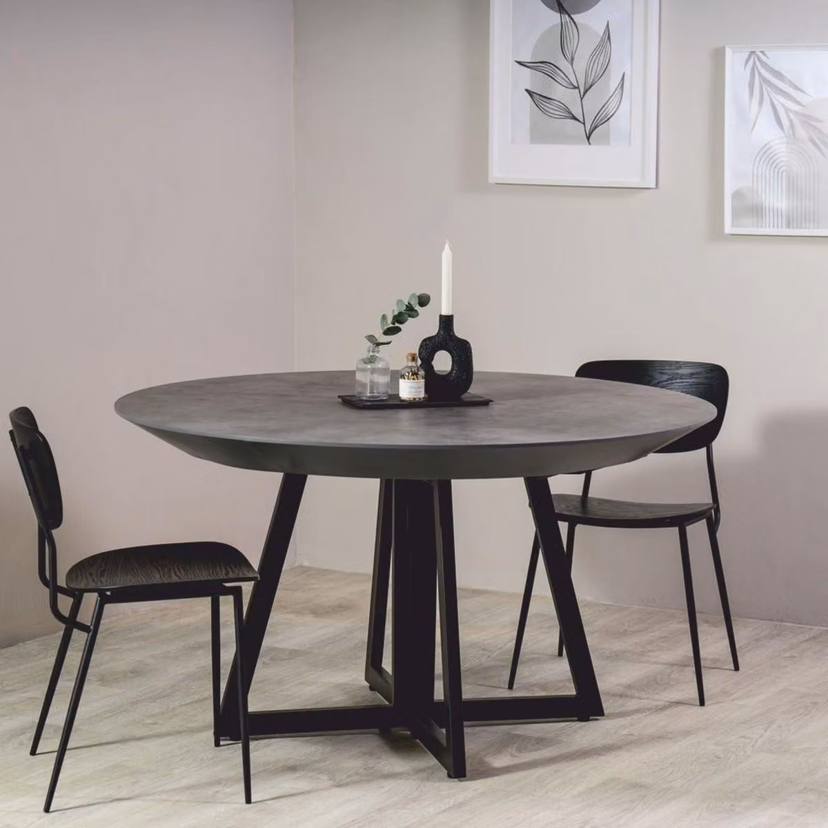 Casa Padrino Tavolo da pranzo Grigio / Nero 138-314 cm - Tavolo da cucina rotondo allungabile