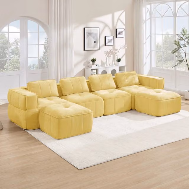 Divano modulare 344x162x67 cm senza struttura antiscivolo in poliestere giallo