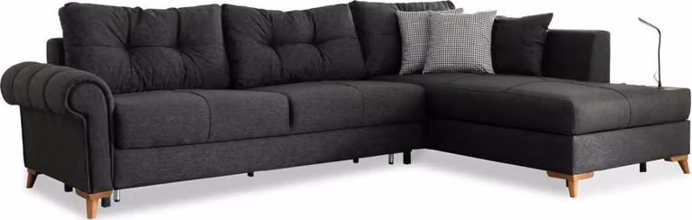 Schwarzes Ecksofa Moderne L-Form Couch Wohnzimmer Polster Eckcouch