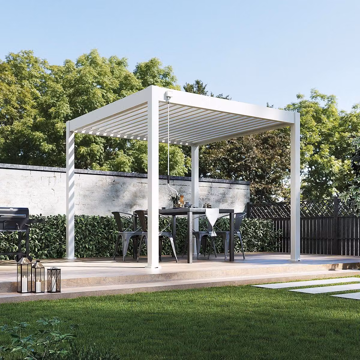Pergola Weide Classic in alluminio 3x3 m con tetto a lamelle, indipendente, bianca