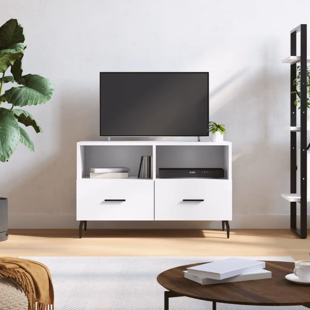 vidaXL Mobile Porta TV Bianco in Legno e Metallo L: 80 cm, P: 36 cm, H: 50 cm