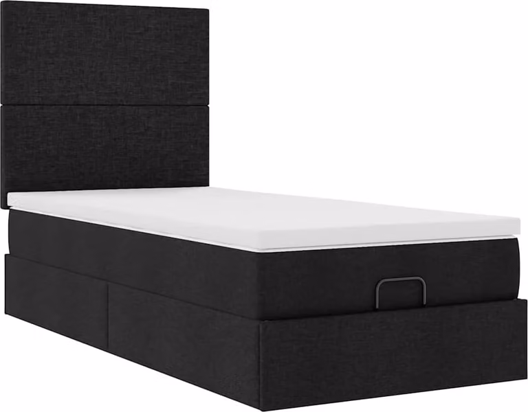Pouf Letto con Materasso Nero 90x200 cm in Tessuto