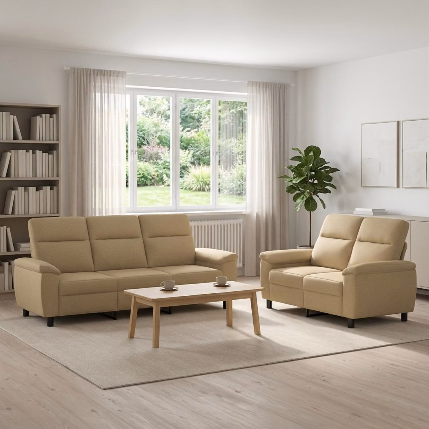 Set di 2 divani moderni vidaXL in tessuto marrone chiaro e beige con struttura in metallo per il tuo soggiorno