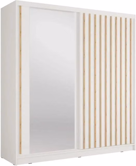 Armadio KAZU 2 porte scorrevoli con specchio e listelli decorativi 205 cm
