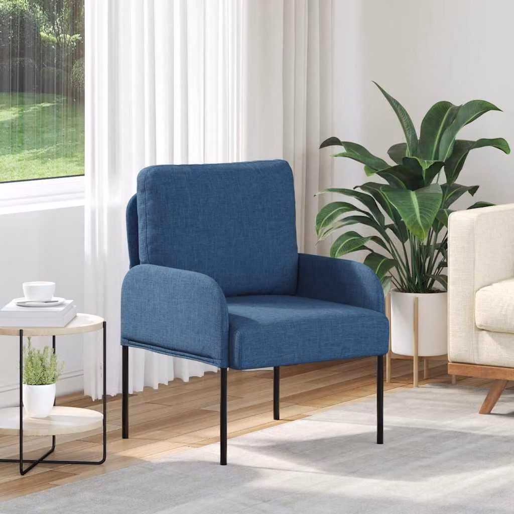 Divano moderno vidaXL in tessuto blu con cuscini, struttura in legno e metallo per il tuo soggiorno