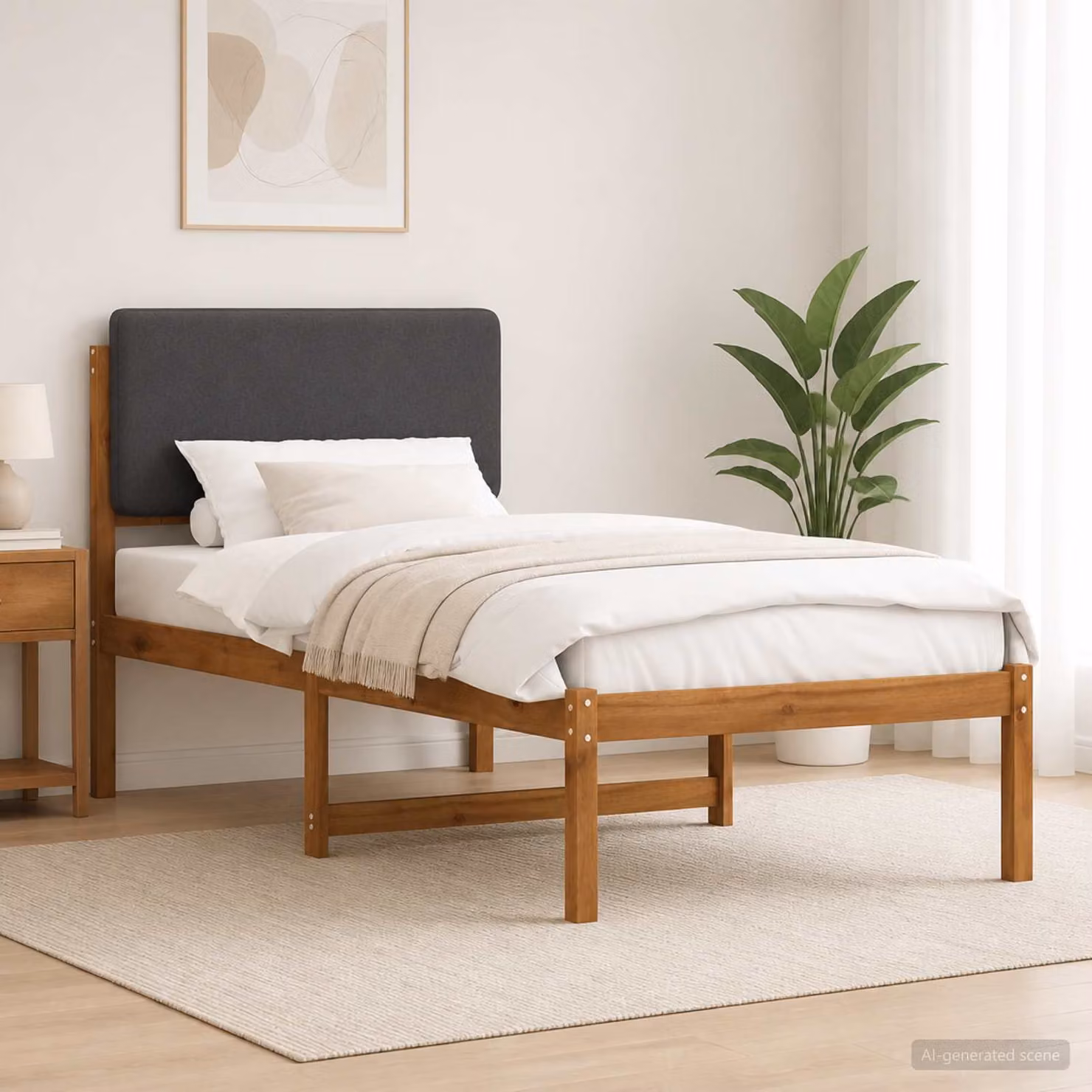 vidaXL Letto con Testiera Rivestita Naturale e Grigio Scuro
