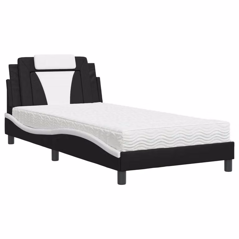 Letto Viana con Materasso Nero e Bianco 100x200 cm in Pelle finta