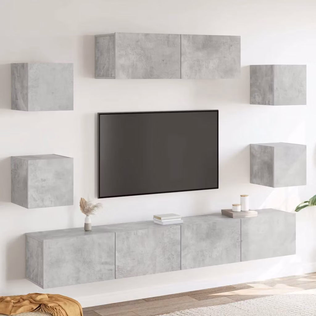 vidaXL Set di Mobili Porta TV 7 pz Grigio Cemento in Legno e MDF per Soggiorno