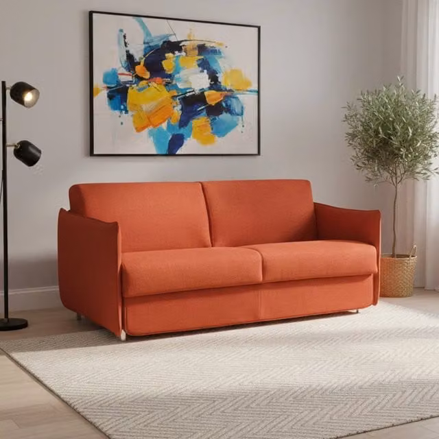 Divano Letto Trissino DMORA a 2 Posti con Coperture Sfoderabili, Arancione, L: 180 cm, P: 95 cm – 1