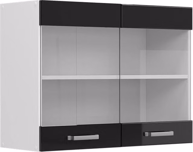 Pensile da cucina universale Vicco R-Line nero lucido con ante in vetro L: 80 cm, H: 60 cm, P: 31 cm