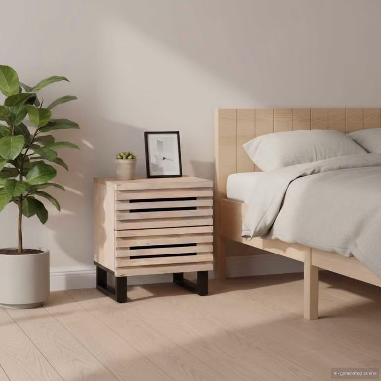 Set di 2 comodini vidaXL in legno di mango sbiancato, stile industriale, L 40 cm x P 34 cm x H 46 cm