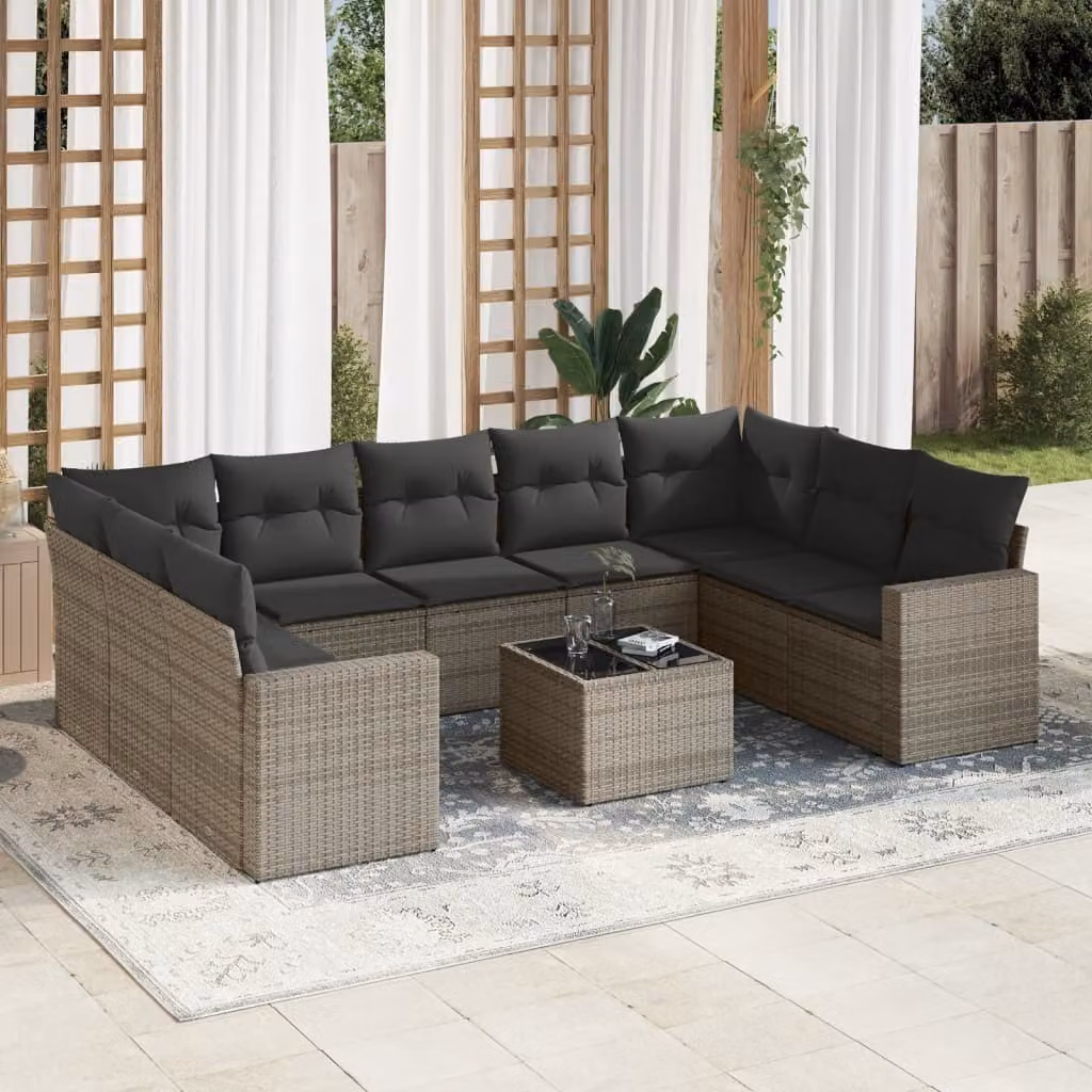 Maison Exclusive - Set Divano da Giardino 10 pz con Cuscini Grigio in Polyrattan
