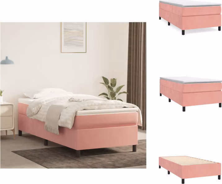 vidaXL Letto a molle con materasso rosa 80x200 cm in velluto - Letti & Reti