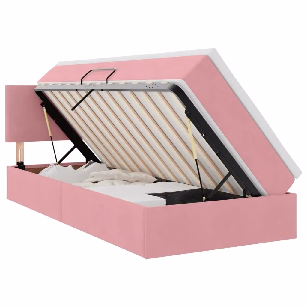 Letto con contenitore e illuminazione LED vidaXL in velluto rosa, L/P: 90 x 190 cm – 2