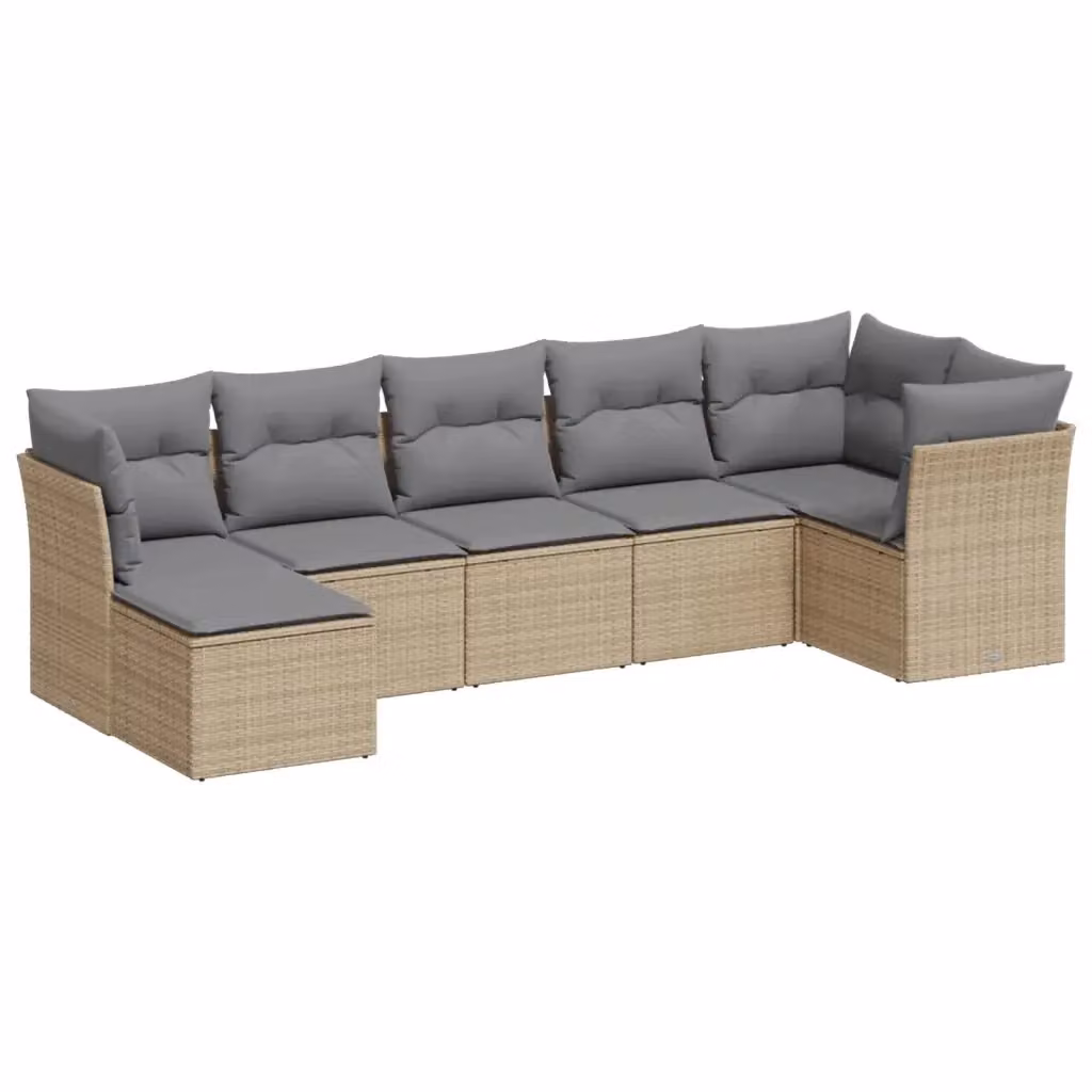 Set di divani da giardino vidaXL in polyrattan beige con cuscini e pouf 7 pezzi – 2