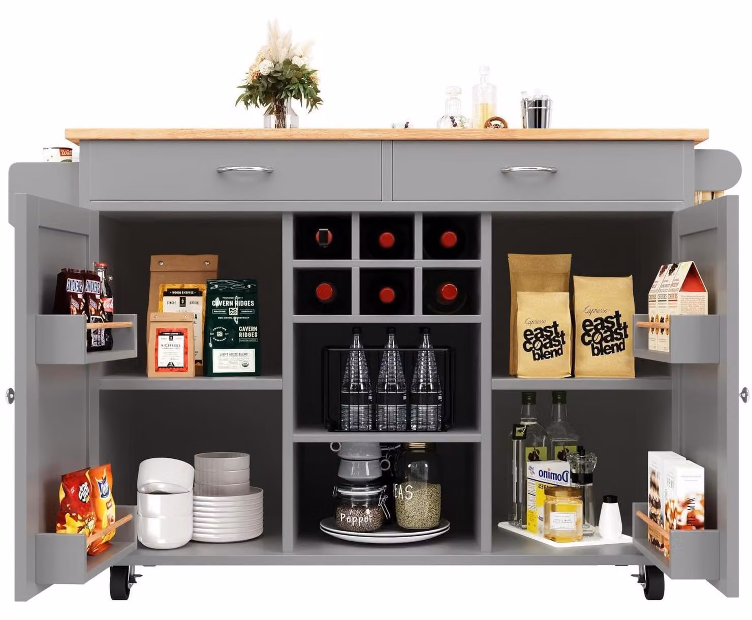 Isola da cucina con spazio contenitivo, dimensioni 102x45x92 cm, colore grigio