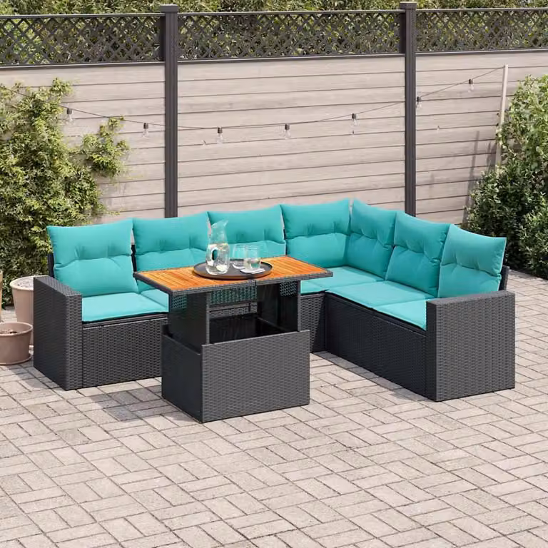 Maison Exclusive - Set da giardino 7 pezzi con cuscini in polyrattan nero