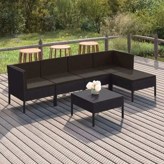 Set Divani da Giardino 6 pz con Cuscini in Polyrattan Nero 3094385