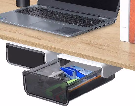 Cassettiere adesive per scrivania, confezione da 2, ideali per l'ufficio e l'organizzazione, realizzate in plastica, da posizionare sotto la scrivania.