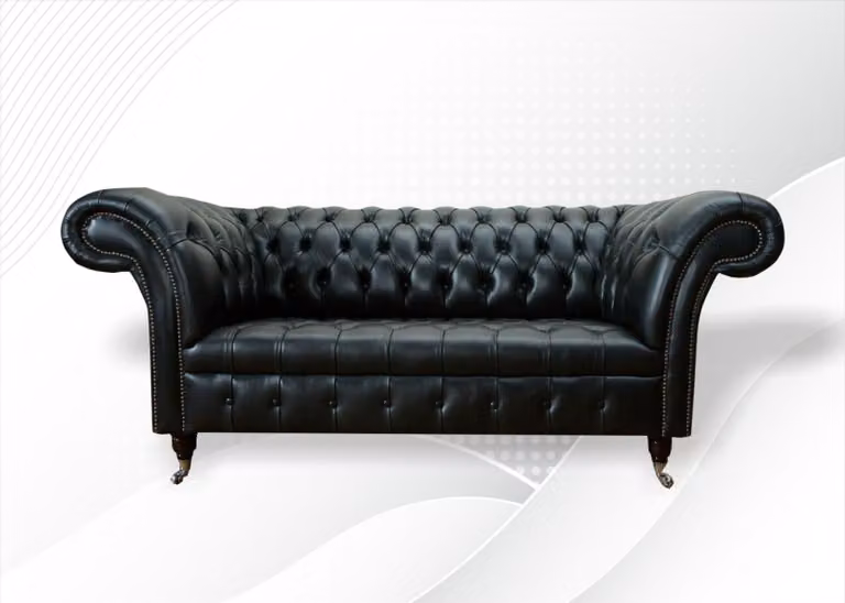 Wohnzimmer Möbel Stoff Textil Zweisitzer Sofa Couch Polster Schwarz Chesterfield