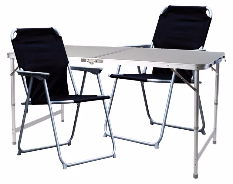 set di 3 mobili da campeggio in alluminio resistente alle intemperie120x60x58/70cm nero