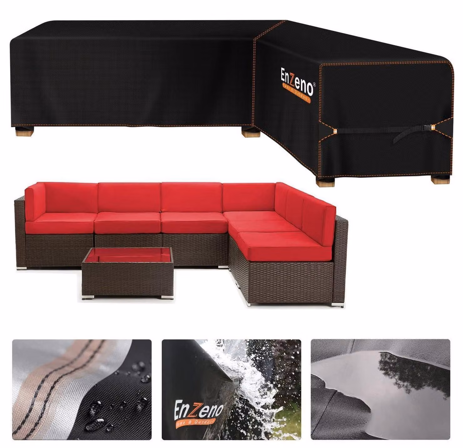 Copertura impermeabile per divano da giardino a forma di L, divano angolare, dimensioni 286x222x87 cm, rivestimento inPoliuretano420D, resistente al vento