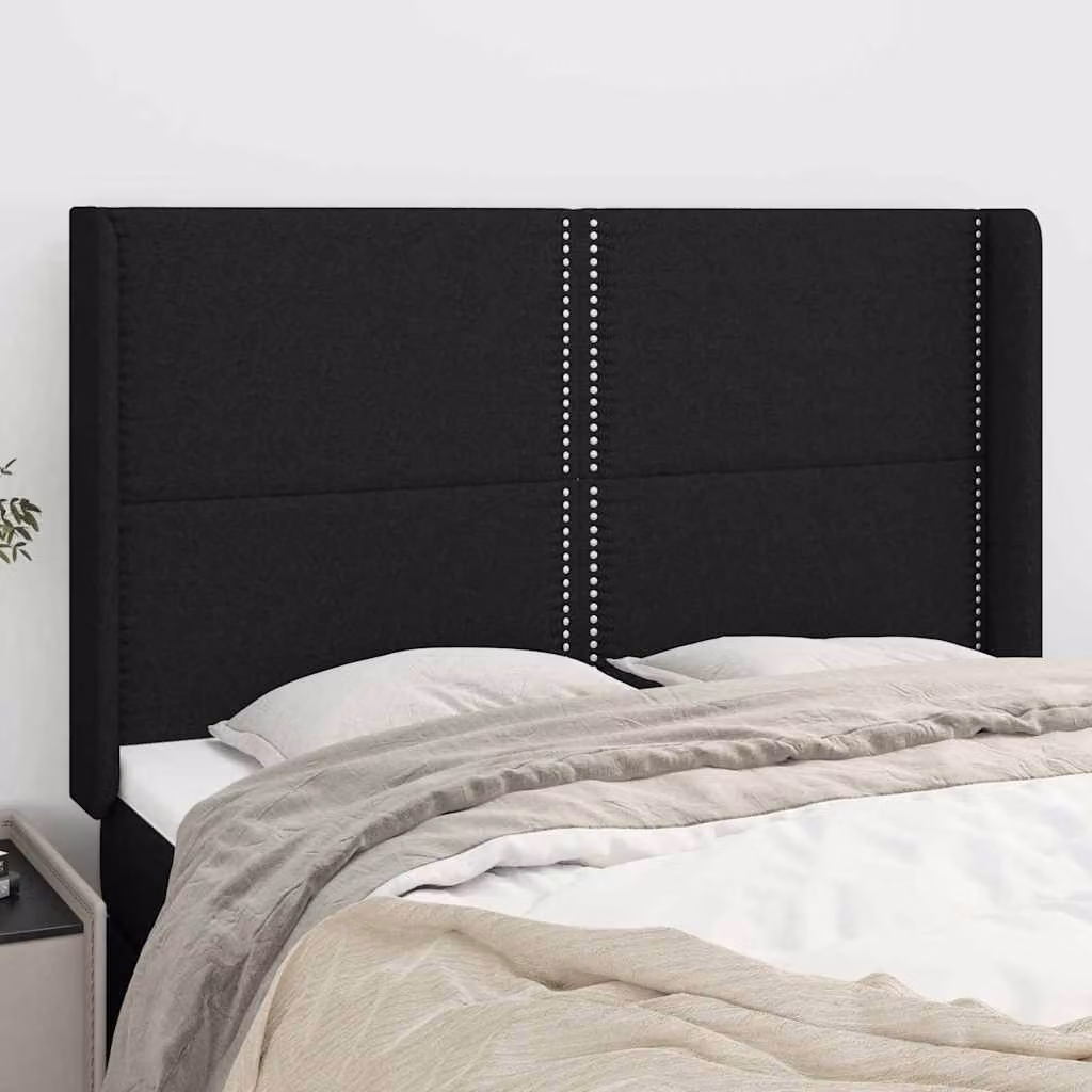Testiera ad orecchio vidaXL in tessuto nero con struttura in legno L: 147 cm, P: 16 cm, H: 118/128 cm