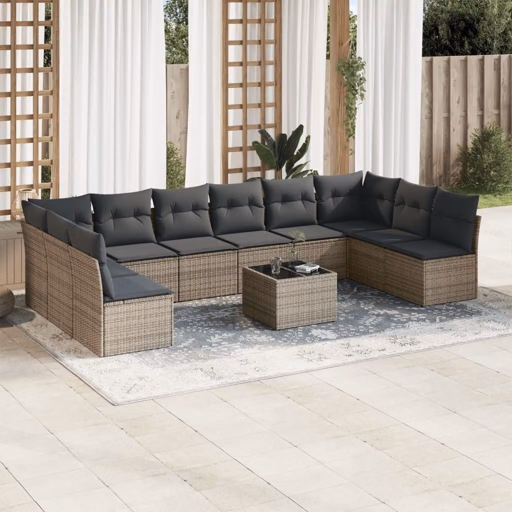 Maison Exclusive - Set da giardino 11 pezzi con cuscini Grigio Poly Rattan