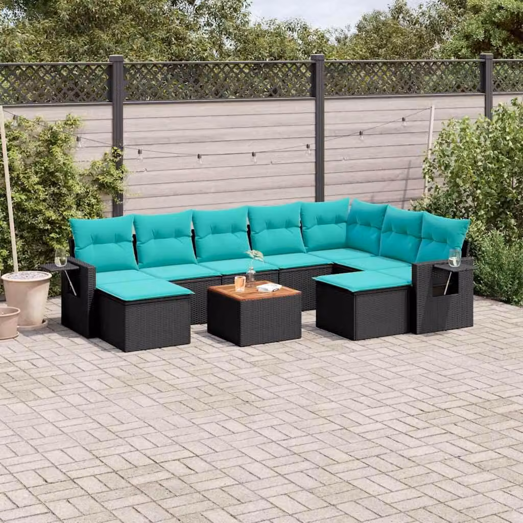 Maison Exclusive - Set da giardino 10 pezzi con cuscini, polyrattan nero