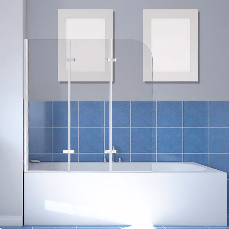 Pannello doccia Ikodm 120x140 cm, paravento pieghevole per vasca da bagno, rivestimento per vasca da bagno con vetro trasparente argentato, parete doccia in vetro NANOCLEAN da 6 mm