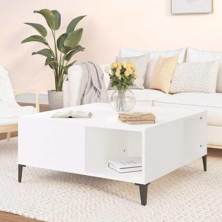 Tavolino The Living Store bianco 80x80x36,5 cm in materiale ligneo