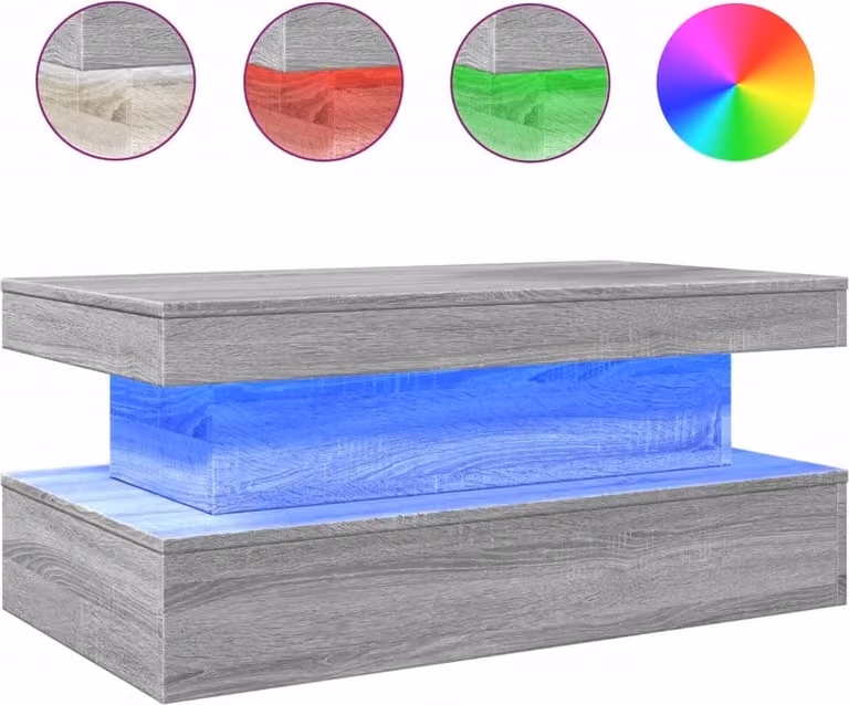 Tavolino da Soggiorno con Luci LED Grigio Sonoma 90x50x40 cm