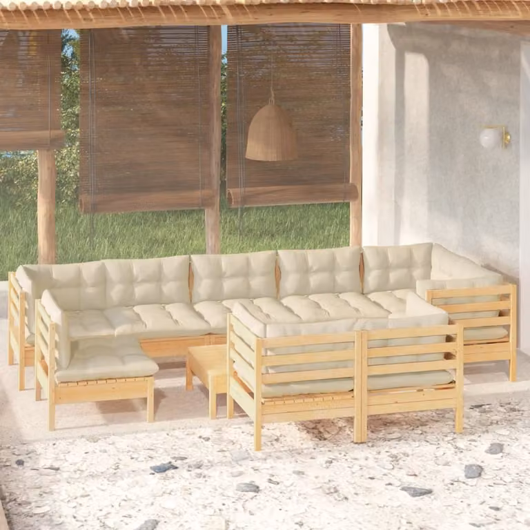 Maison Exclusive - Set Divani da Giardino 10 pz con Cuscini Crema Massello di Pino
