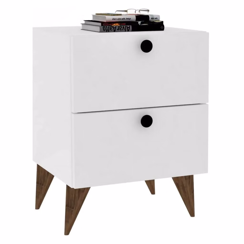 Comodino DMORA con 2 cassetti moderno in MDF bianco opaco L: 40 cm, P: 42 cm, H: 55 cm – 2