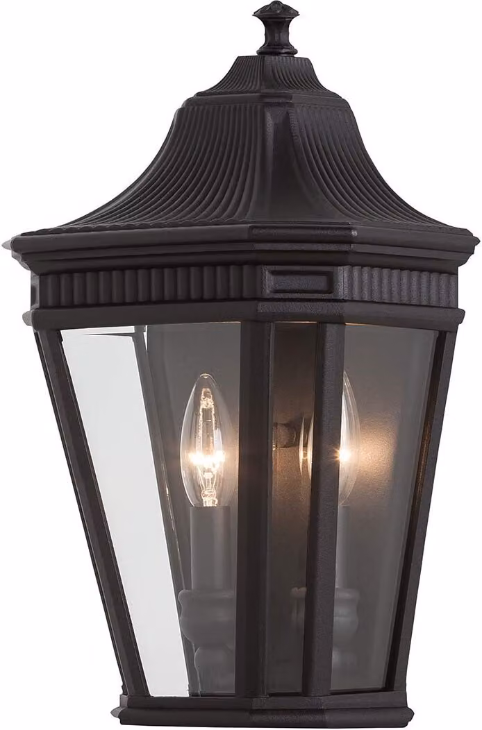 Applique da esterno Cotswold Lane nera e trasparente, 2xE14x60W, alluminio, dimensioni: 40,6x24,1x15,2 cm, IP44, Feiss