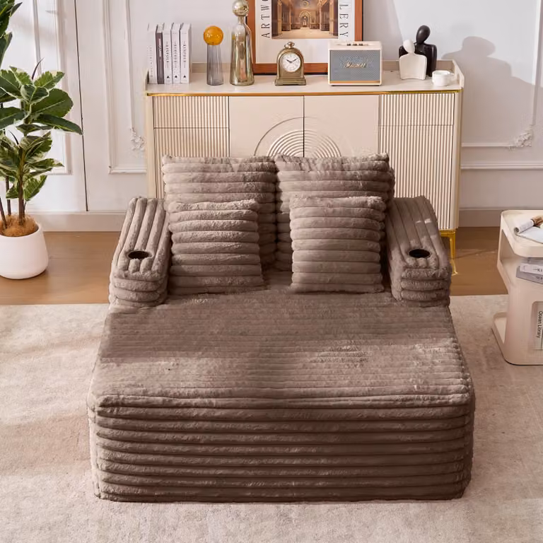 Divano chaise-longue di dimensioni extra, divano letto in ecopelle con portabicchieri, poltrona estremamente confortevole, non richiede montaggio