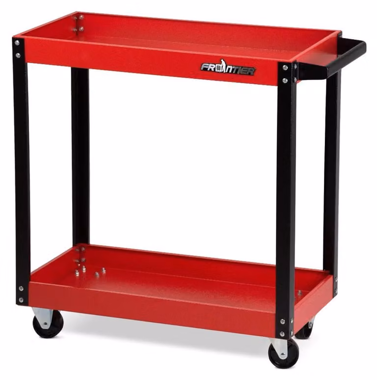 Carrello per attrezzi, modello base - 2 ripiani - Acciaio legato - 4 ruote