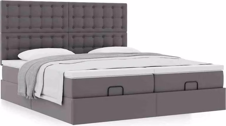 Struttura Letto Pouf con Materassi Grigio 200x200 cm Pelle finta