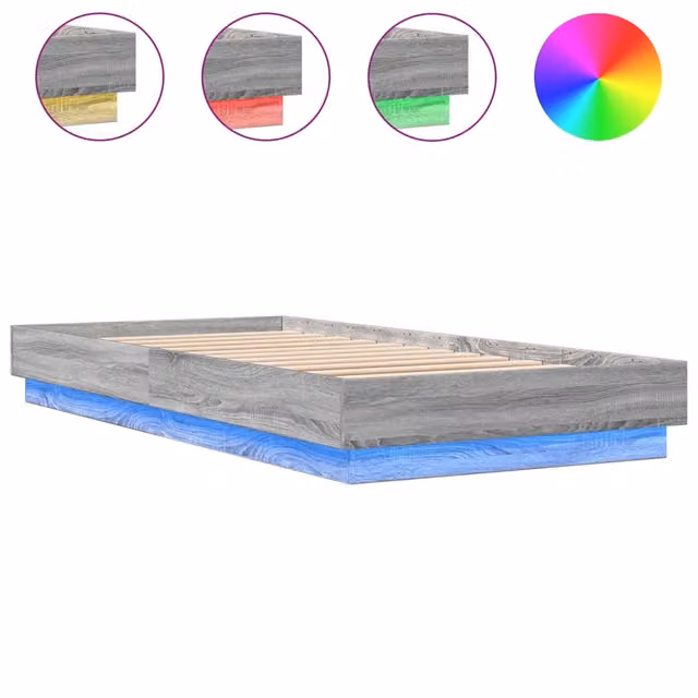 Letto singolo moderno DESIGN IN in legno Grigio con illuminazione LED sottostante e porta di ricarica USB L/P/H: 100 x 200 x 23 cm