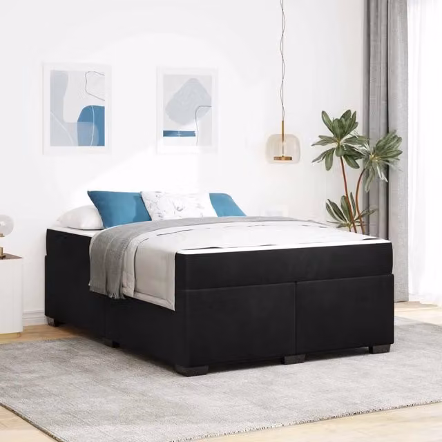 Letto matrimoniale moderno vidaXL con struttura imbottita in tessuto nero e materasso a molle L/P: 140 x 200 cm