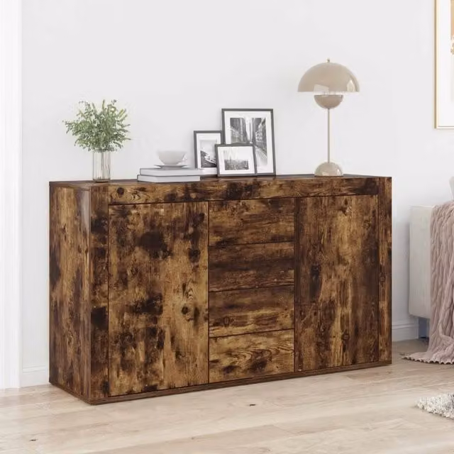 Credenza moderna vidaXL in legno MDF color rovere fumé, L 120 x P 36 x H 69 cm