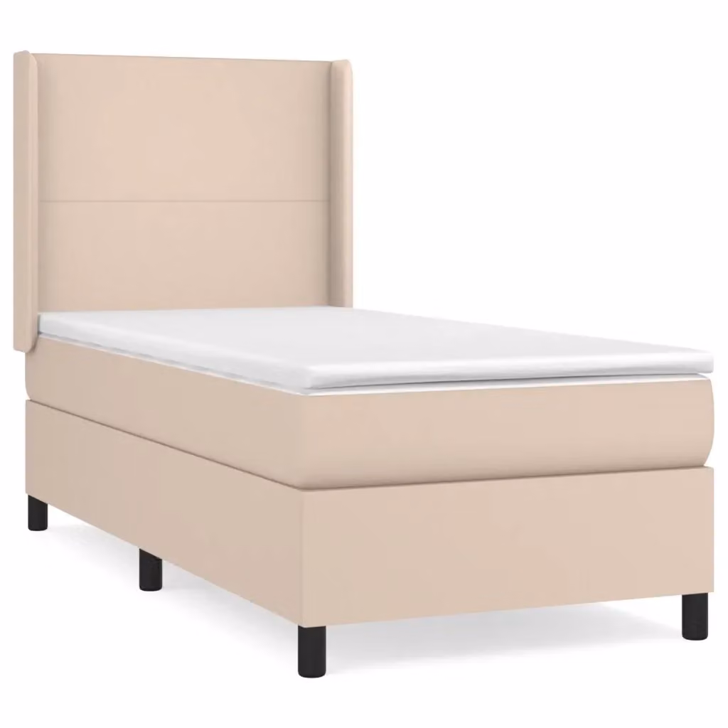 Letto con Giroletto a Molle e Materasso Ibrido vidaXL in Similpelle Beige, L/P: 100 x 200 cm – 2