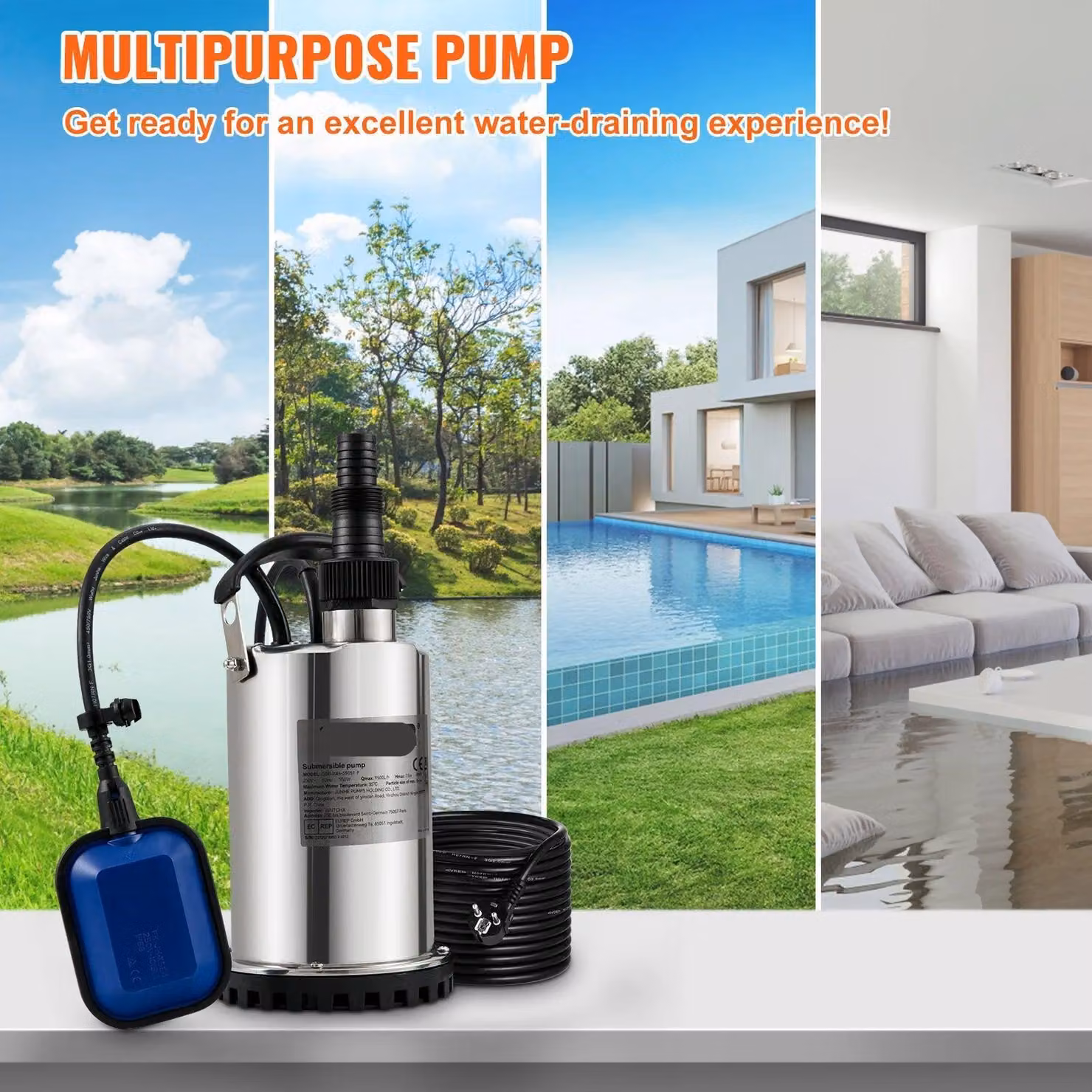 Pompa per l'acqua - Pompa per le acque reflue - Pompa sommergibile - Pompa per acqua dolce - Ideale per svuotare piscine - 1100W