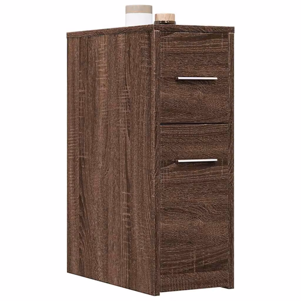 Armadietto da bagno stretto con ruote vidaXL in MDF marrone opaco
