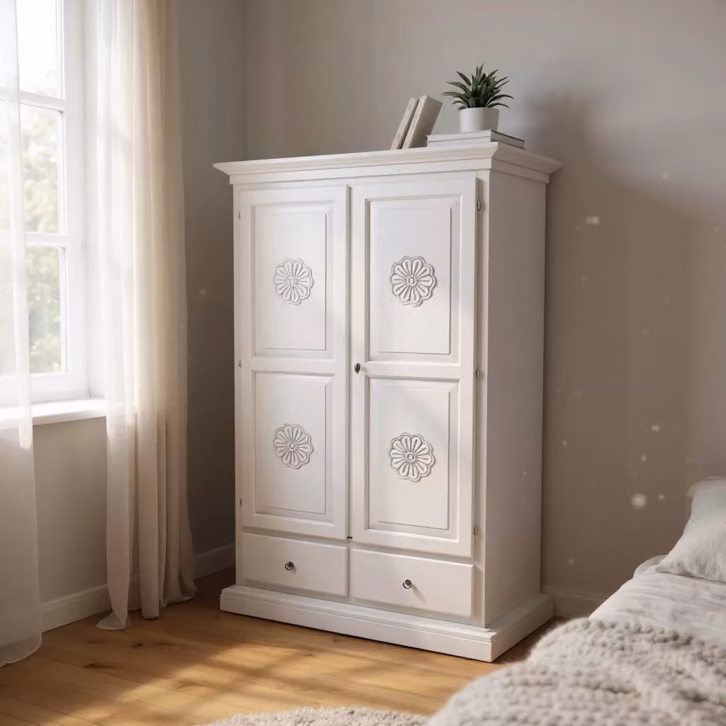 Armadio 2 porte in legno stile shabby chic bianco Mobili 2G L/P/H: 125 x 61 x 200 cm – 3