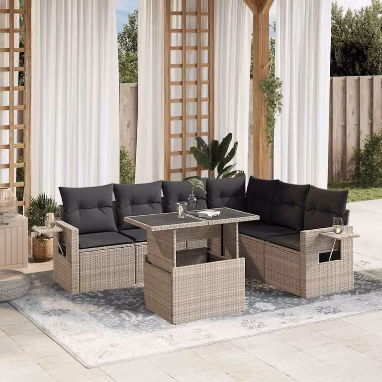 vidaXL Set Divani da Giardino 7pz a Forma di L con Tavolino e Cuscini Grigio Antracite