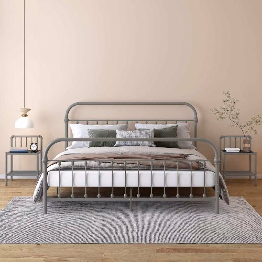 Set di 2 comodini moderni vidaXL in metallo e vetro, colore grigio e nero