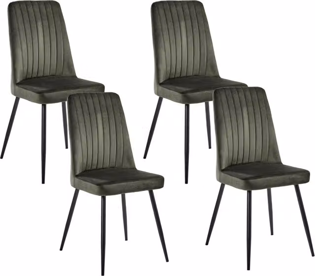 Set di 4 sedie da pranzo con seduta in velluto imbottito Stile moderno Senza braccioli Gambe in ferro scuro oliva