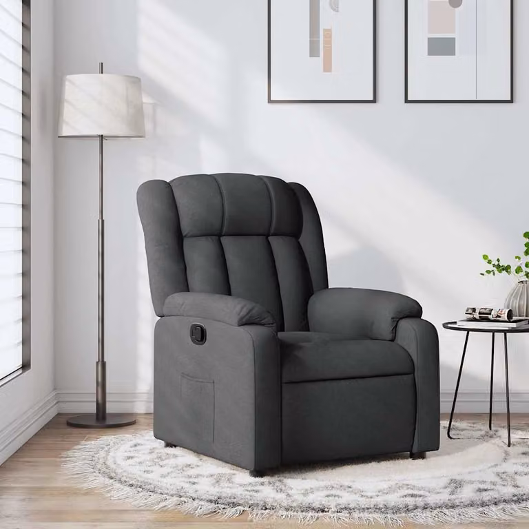 vidaXL Poltrona Reclinabile Relax in Tessuto Grigio con Braccioli e Meccanismo Manuale